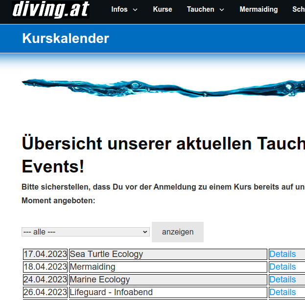 Bildschirmfoto von diving.at